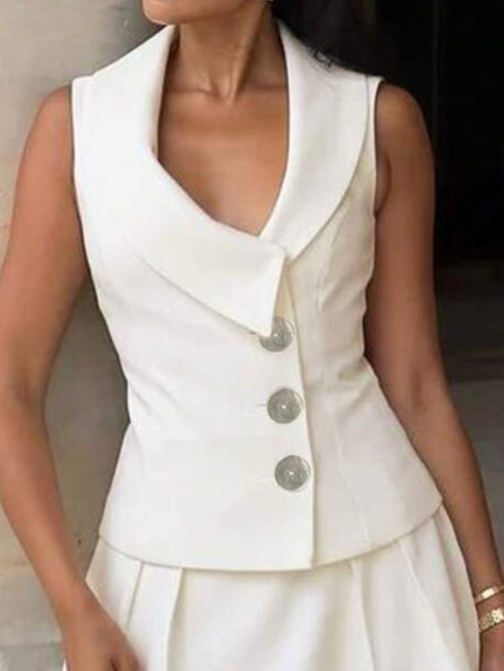 Meshki White Button Berkley Suited Waistcoat Blazer Fitted Top - Small